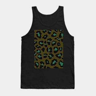 Olive Green, Turquoise and Yellow Leopard Spots Print Tank Top